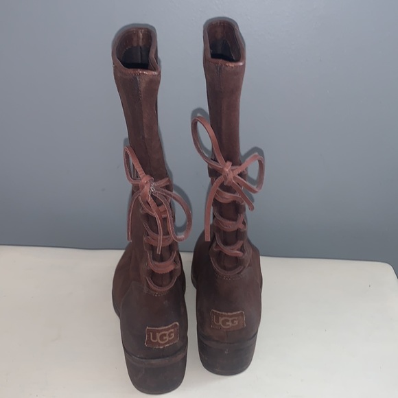 {UGG} Cary Brown Leather Lace Back Boot 5.5 - Picture 2 of 9